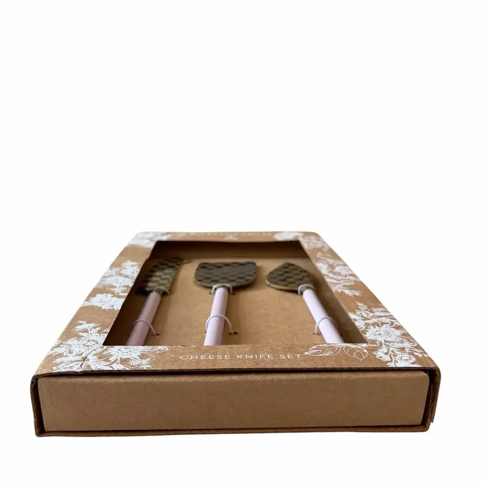 NEW MacKenzie-Childs Rosy Checked Cheese Knife Set of 3 in Original Box